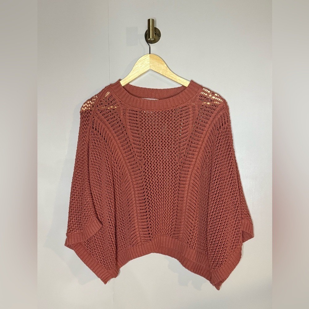 Jessica Simpson Rust Open Crochet Sweater Batwing Sleeve‎ Boho Knit Medium